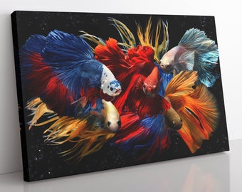 Arte en lienzo de pez Betta: Impresión abstracta enmarcada de gran tamaño