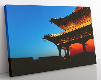Wall of China Leinwanddruck, Goldener Tempel, gerahmte Landschaftswandkunst