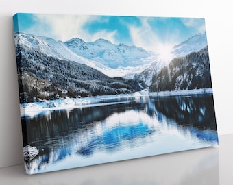 Snowy Mountain Lake Canvas Print: Large Landscape Wall Art