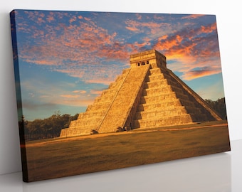 Chichen Itza Pyramid Canvas Print: Framed Mayan Wall Art