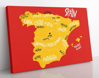 Impresión en lienzo del mapa de España: arte de pared enmarcado para decoración del hogar