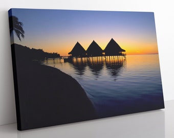 Tahiti Sunset Leinwanddruck: Gerahmter Kunstdruck Tropischer Strand