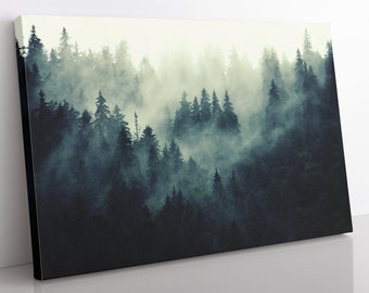 Quadro su tela "Misty Fir Forest": decorazione per la casa con paesaggio naturale