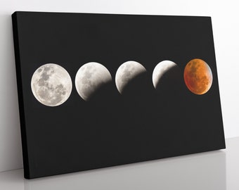 Moon Phase Canvas Print: Lunar Eclipse Giclee Wall Art