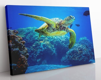 Lienzo de tortuga marina para pared: impresión náutica enmarcada