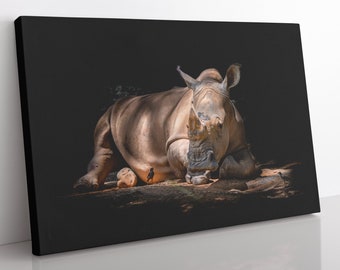 African Rhino Canvas Wall Art, Large Framed Animal Canvas Print Home Decor Wall Art, Aesthetic Room Decor Rhino Print, Living Room Art