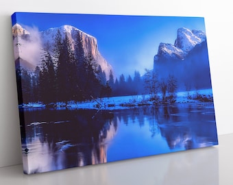 Snowy Mountain Lake Canvas Print, Framed Landscape Wall Art