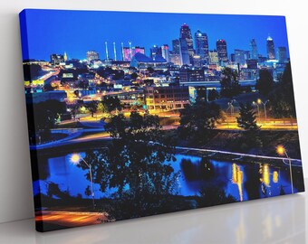 Kansas City Missouri Skyline Canvas Wall Art, Framed Kansas Print Home Decor Wall Art, Aesthetic Room Decor For Office, Living Room Art