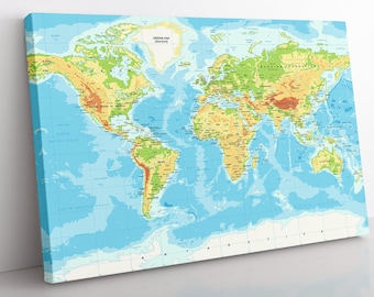 Framed World Map Canvas Print: Detailed Atlas Wall Art