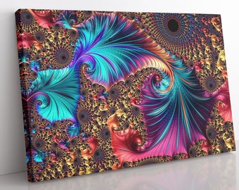 Fractal Canvas Wall Art, Large Framed Abstract Art Home Decor Wall Art, Aesthetic Room Decor Modern Art Boho Print, Psychedelic Wall Art