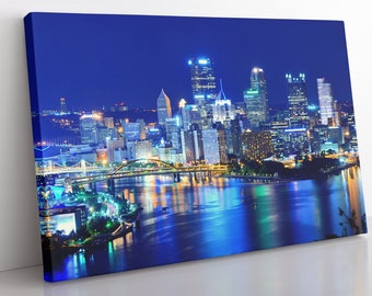 Pittsburgh Pennsylvania City Skyline Canvas Wall Art, Framed Pittsburgh Print Home Decor Wall Art, Aesthetic Room Decor Famous Places Print.