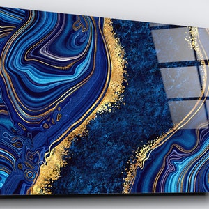 Abstract Art Marble Acrylic Glass Wall Art, Large High Gloss Boho Home Decor Geode Wall Art, Ready To Hang Modern Art Print On Glass.