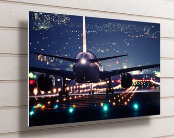 Night Flight Airplane Aluminium Wall Art: Waterproof Metal Print