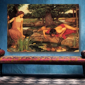 John William Waterhouse - Echo And Narcissus Wall Art, Unframed Fine Art Poster Print Home Decor Wall Art, Classical Art Wall Decor Print.