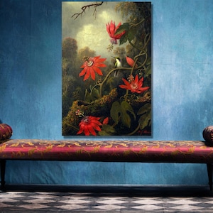 Martin Johnson Heade - Hummingbird And Passionflowers Wall Art, Unframed Fine Art Poster Print Home Decor Wall Art, Classical Art Print.