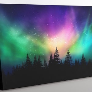 Aurora Borealis Canvas Print: Framed Forest Landscape Wall Art