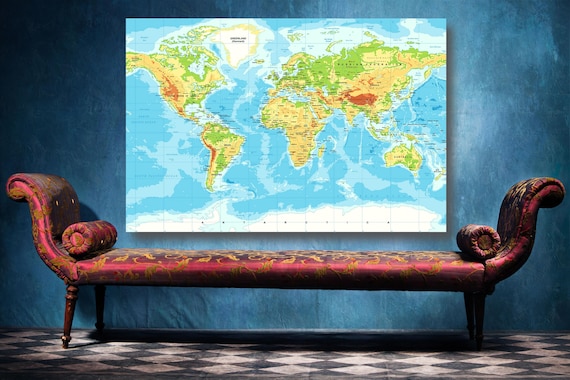 Mappa del mondo Arte da parete, Grande mappa senza cornice del mondo Stampa  poster Home Decor Wall Art, Estetica Room Decor, World Atlas Wall Art. -   Italia