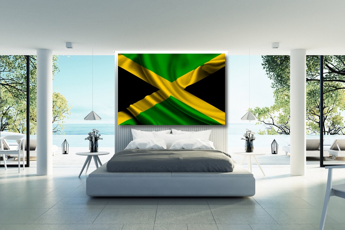 Jamaica Flag Canvas Wall Art Jamaican Flag Print Home Decor Etsy