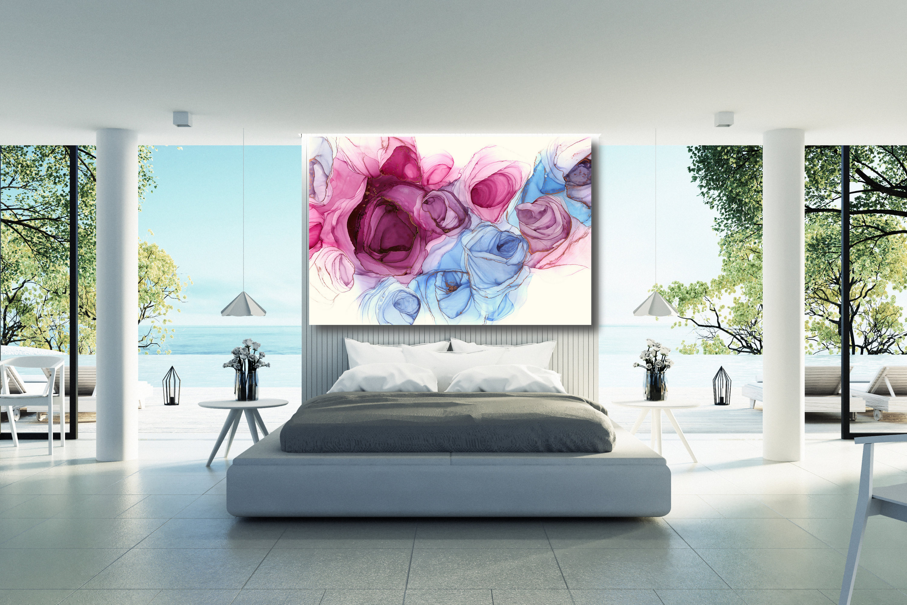 Abstract Art Flowers Canvas Wall Art Large Framed Floral - Etsy UK