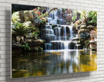 Japan Forest Waterfall Aluminum Wall Art: Waterproof Landscape Print