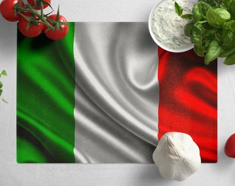 Italy Flag Tempered Glass Chopping Board, Italian Flag Placemat Aesthetic Kitchen Decor, Glass Cutting Board Housewarming Gift.