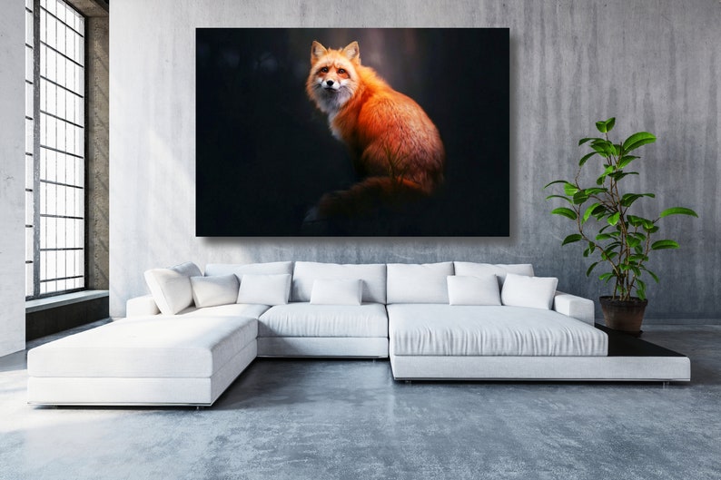 Fox Canvas Wall Art Large Framed Fox Canvas Print Home Decor Etsy