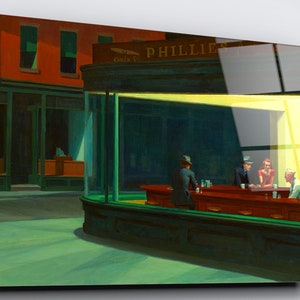 Edward Hopper - Nighthawks Acrylic Glass Wall Art, High Gloss American Art Home Decor, Ready To Hang Fine Art Print On Glass.
