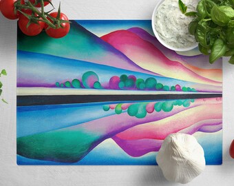 Planche à découper en verre trempé réfléchissant Georgia O'Keefe Lake George