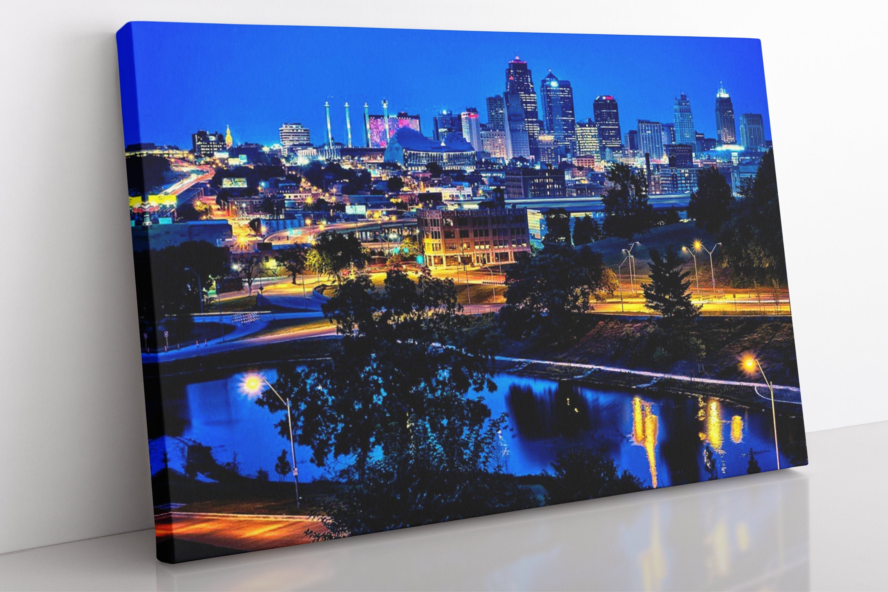 Kansas City Missouri Skyline Canvas Wall Art Framed Kansas Etsy