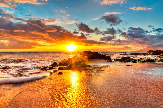 Maui Sunset Beach Print: Coastal Seascape Wall Art - Etsy