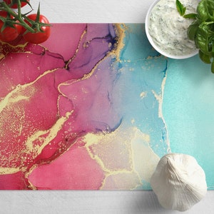 Abstract Marble Tempered Glass Cutting Board: Boho Kitchen Decor