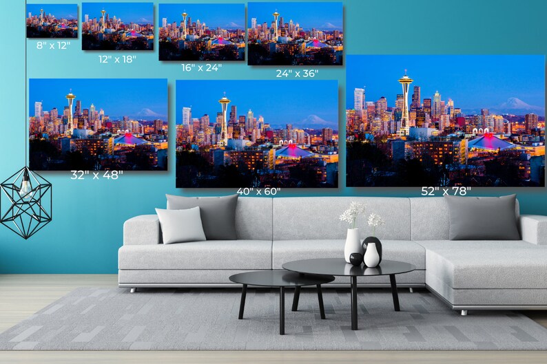 Aesthetic Room Decor Seattle Print For Office And Home Decor. Large Framed Landscape Print Wall Decor Seattle Skyline Canvas Wall Art