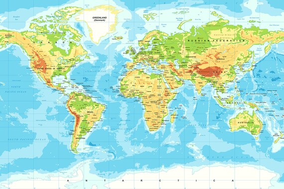 Mappa Del Mondo In Tela Grande 97x65,4 Cm - Con Doghe In Legno, Spago Nautico, Ideale Per Ufficio E Casa