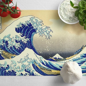 Hokusai - The Great Wave Off Kanagawa Tempered Glass Chopping Board, Glass Placemat Aesthetic Kitchen Decor, Glass Cutting Board.