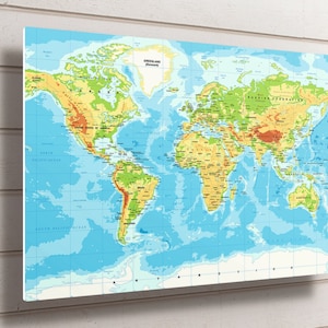 Classic World Map Aluminium Wall Art, Waterproof Metal Map Of The World Print Home Decor Wall Art, Ready To Hang World Atlas.