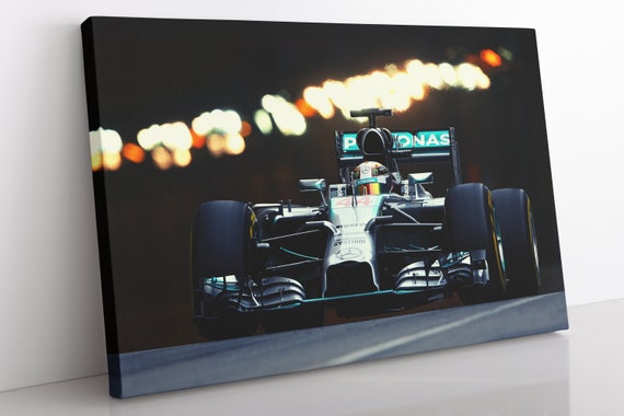 FORMULA 1 LEWIS HAMILTON FLAG picture ON FRAMED CANVAS WALL ART HOME DECORATION 