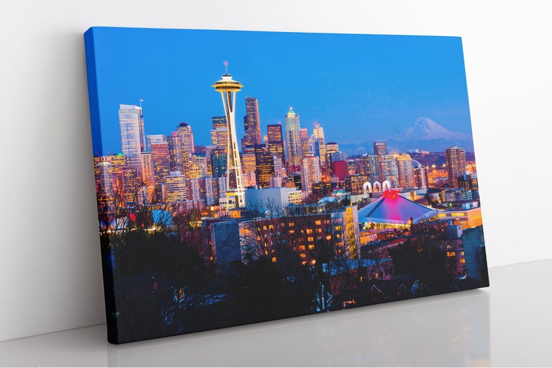Aesthetic Room Decor Seattle Print For Office And Home Decor. Large Framed Landscape Print Wall Decor Seattle Skyline Canvas Wall Art