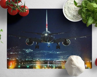 Planche à découper en verre trempé Aircraft Flight Night Flight, décoration de cuisine