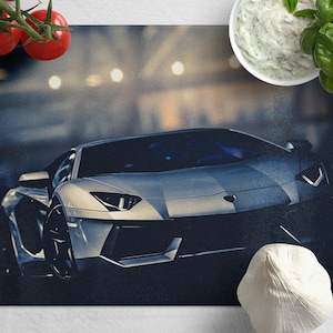 Lamborghini Supercar Tempered Glass Chopping Board, Sports Car Placemat Aesthetic Kitchen Decor, Glass Cutting Board Housewarming Gift.