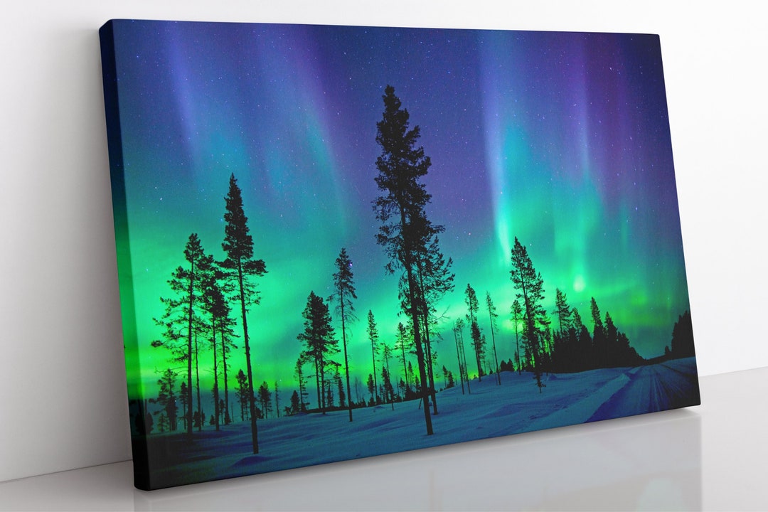 Wandbild-Set 'Mitternachtsgebirge' – Abstrakter Wald & Blumenfeld, Gerahmt, 40,6x61 Cm
