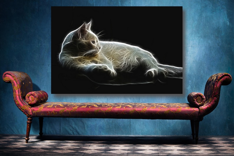 Cat Fractal Art Canvas Wall Art Large Framed Landscape Print Wall Decor Aesthetic Room Decor Poster Print For Office And Home Decor.