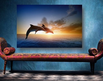 Produktbild von LYER Tierposter Delfine – 60x90 Cm Leinwanddruck, Retro Wanddekoration Für Zuhause