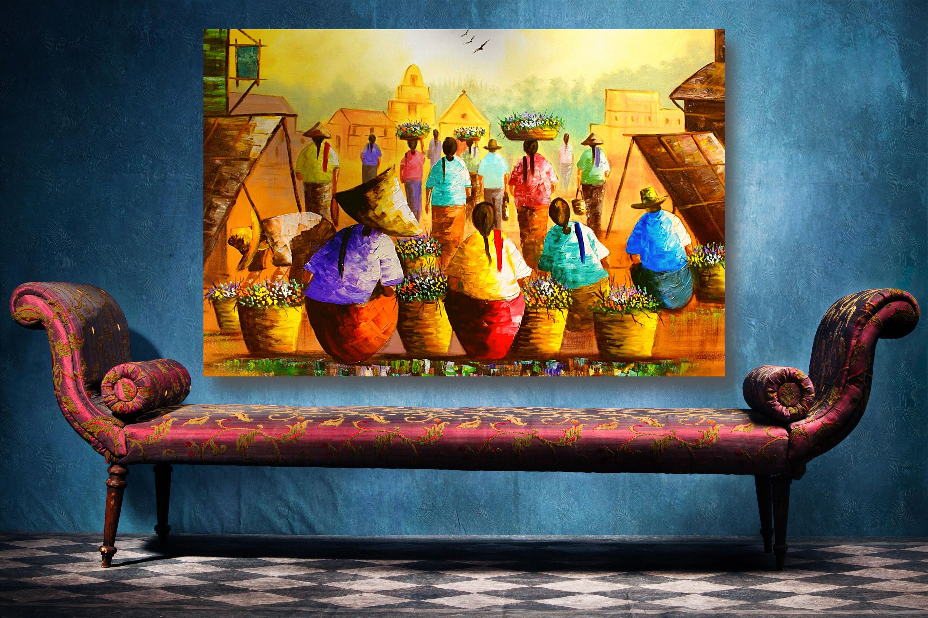 Handgemaltes Ölgemälde 'Afrikanische Frau' - Abstrakte Kunst Auf Leinwand, 40x50 Cm, Mit Goldrahmen