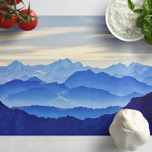 Green Mountains Vermont Tempered Glass Chopping Board, Mountain Landscape Placemat Aesthetic Kitchen Decor, Glass Cutting Board.