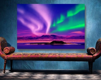 Aurora Borealis Print: Northern Lights Landscape Wall Art