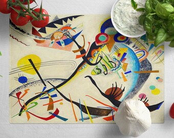Planche à découper en verre trempé à segments bleus Kandinsky : décoration de cuisine