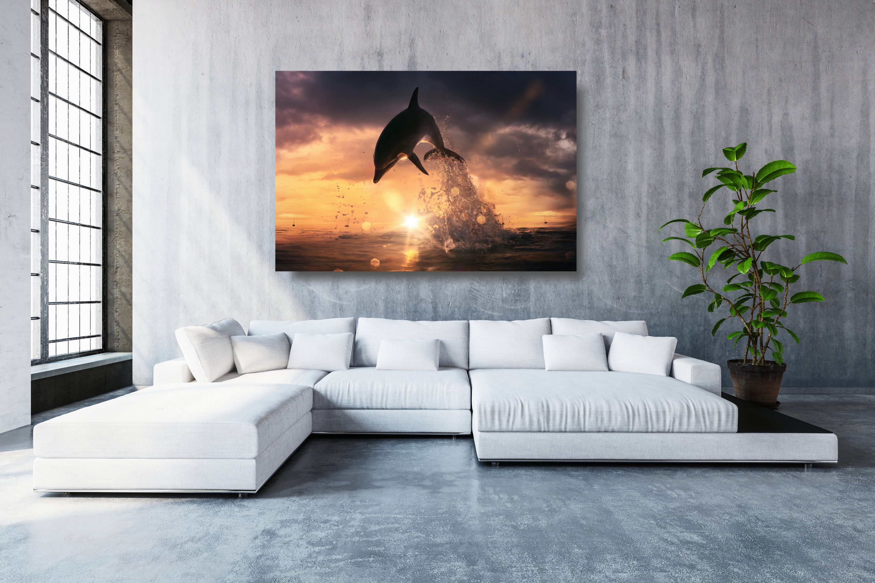 Dolphin Canvas Wall Art Large Framed Dolphin Print Home Decor Etsy