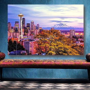 Seattle Washington Cityscape Wall Art, Large Unframed Seattle Poster Print Home Decor Wall Art, Seattle Gift Modern Art Wall Decor.