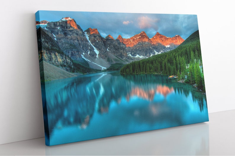Large Framed Landscape Print Wall Decor Canada Mountain Lake Canvas Wall Art Aesthetic Room Decor Poster Print For Office And Home Decor.
