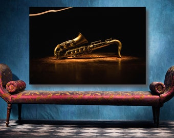 Art mural de saxophone ténor, grand saxophone semi-brillant non encadré affiche imprimée décoration intérieure art mural, cadeau de saxophoniste pour lui et elle.